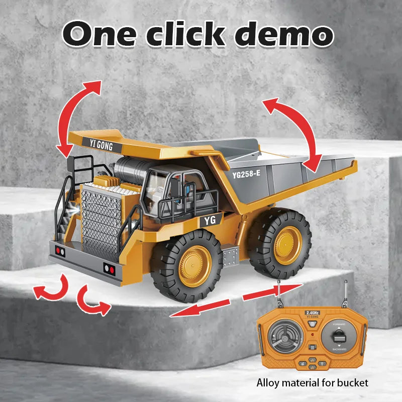 1:24 Scale 9CH Remote Control Alloy Dump Truck - Heavy Excavator Fun!