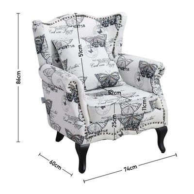Retro Butterfly Wingback Studded Armchair for Study and Living Room Makeup Room