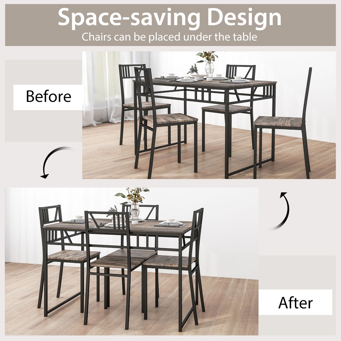 Stylish Industrial Kitchen Table Set with 4 Chairs - Wood-Look Top & Sturdy Metal Frame
