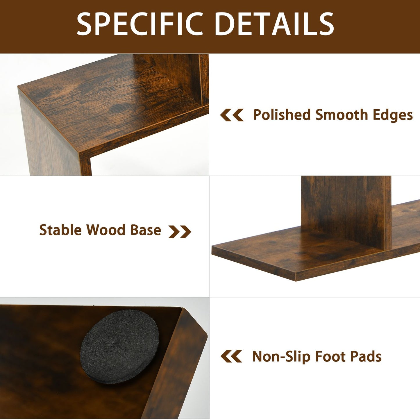 Stylish 6-Tier S-Shaped Wooden Industrial Bookshelf - Perfect for Home or Office Decor