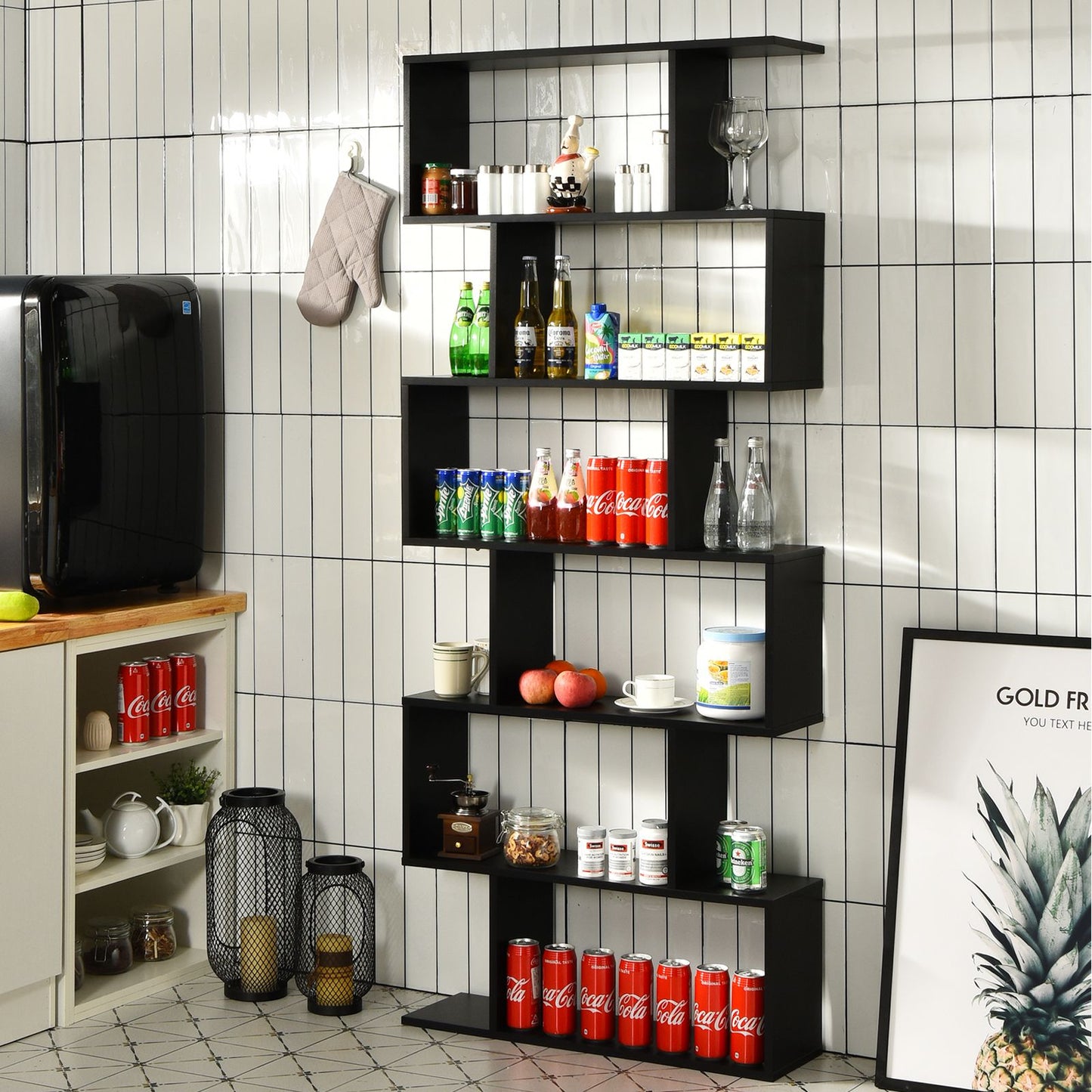 Stylish 6-Tier S-Shaped Wooden Industrial Bookshelf - Perfect for Home or Office Decor