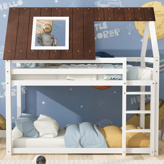 3FT Solid Pine Wood Single Bed Frame Bunk Bed with 3-step-ladder
