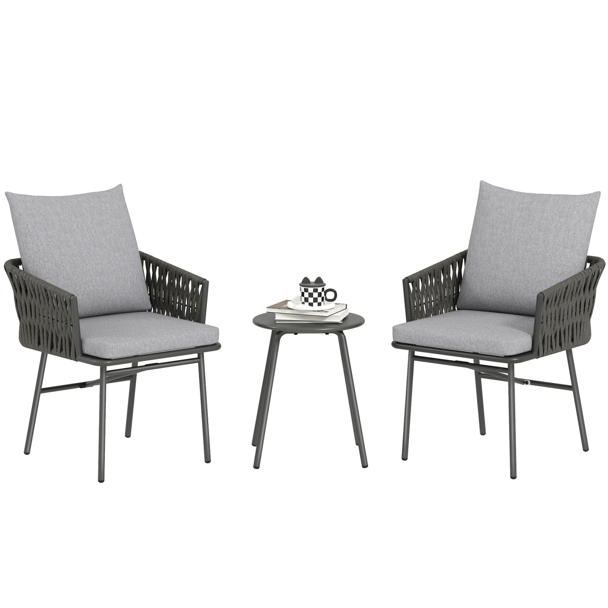5-Piece Rattan Bistro Set - Stylish Outdoor Table & Cushions in Grey