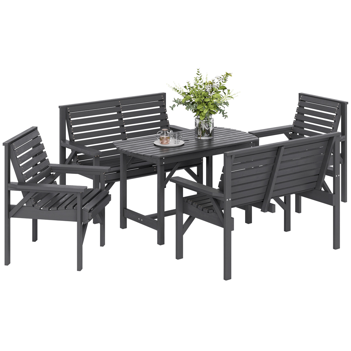 5-Piece Wooden Patio Dining Set with Umbrella Hole - Grey Elegance