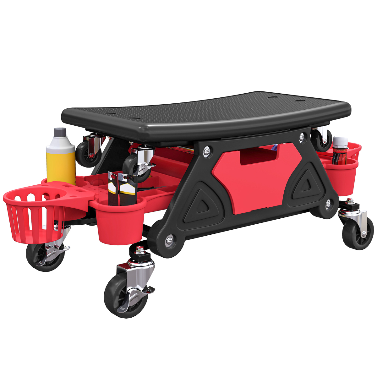 Heavy-Duty Rolling Mechanic Stool with Storage - 135kg, Red