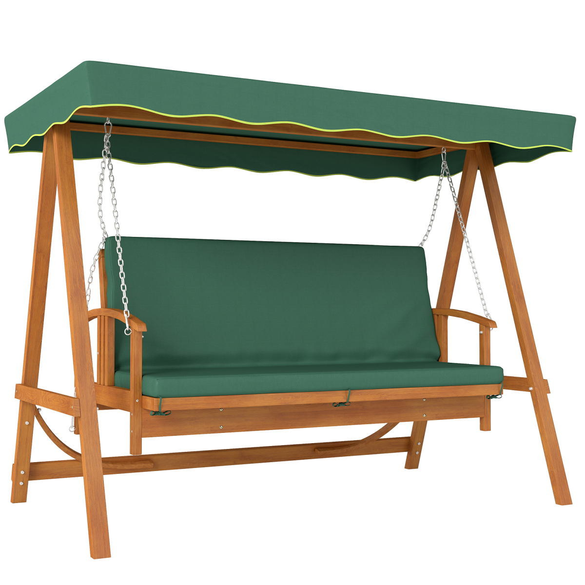 3-Seater Wooden Garden Swing Chair with Cushions & Canopy