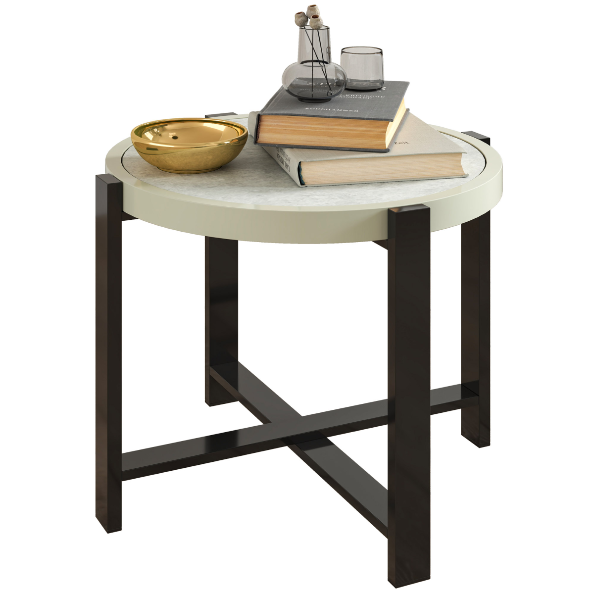 Chic Faux Marble Garden End Table - Modern Light Grey Design