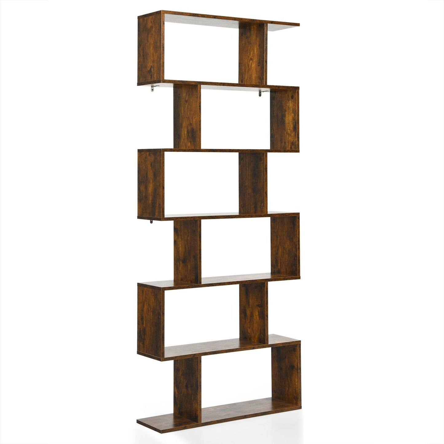 Stylish 6-Tier S-Shaped Wooden Industrial Bookshelf - Perfect for Home or Office Decor