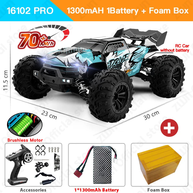 High-Speed 1:16 4WD RC Drift Monster Truck - 70KM/H Remote Control Car with LED for Kids - Wltoys 144001 Compatible