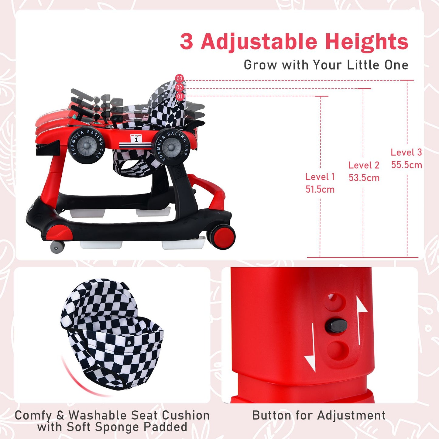 Versatile 4-In-1 Baby Push Walker - Adjustable Height & Speed for Growing Toddlers