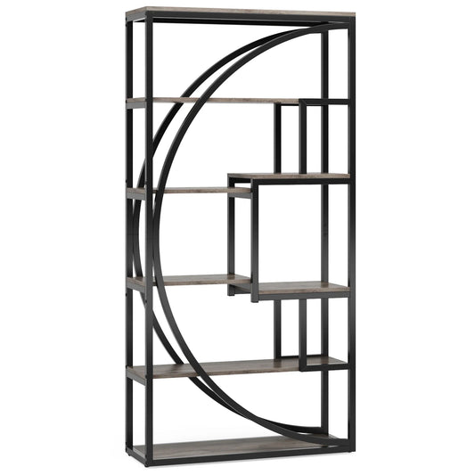 Industrial 5-Tier Etagere 70.8 Inch Tall Bookshelf with 8 Open Storage, Vintage Grey