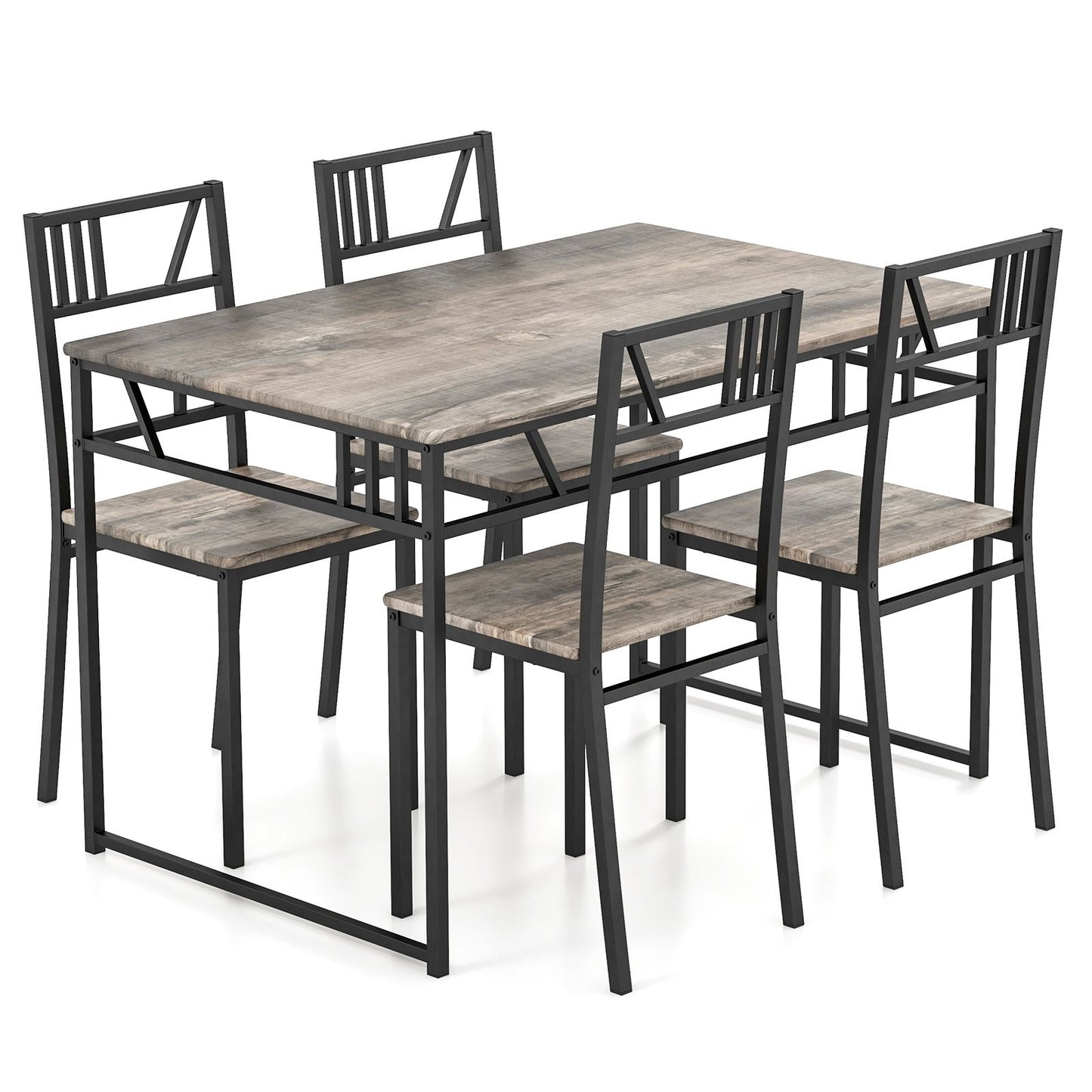 Stylish Industrial Kitchen Table Set with 4 Chairs - Wood-Look Top & Sturdy Metal Frame