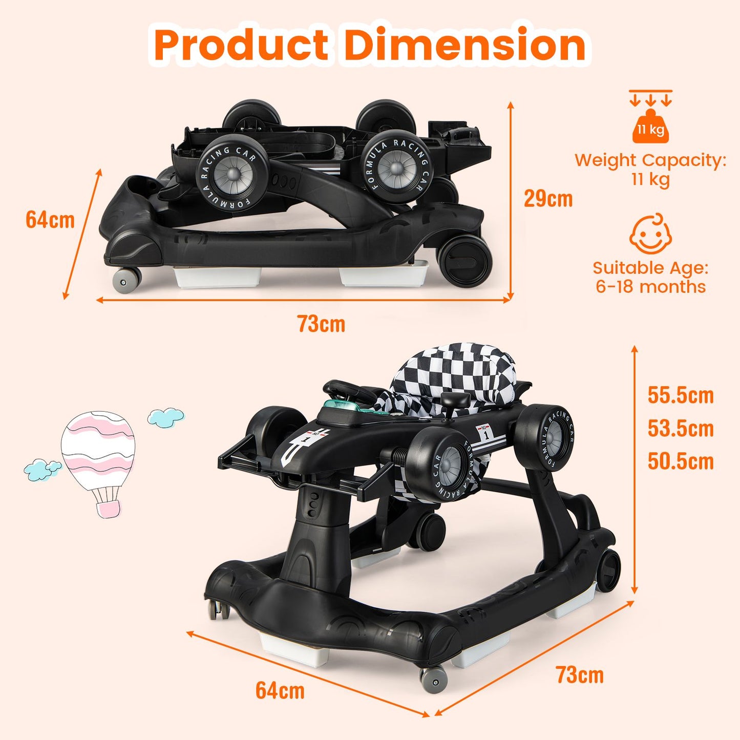 Versatile 4-In-1 Baby Push Walker - Adjustable Height & Speed for Growing Toddlers