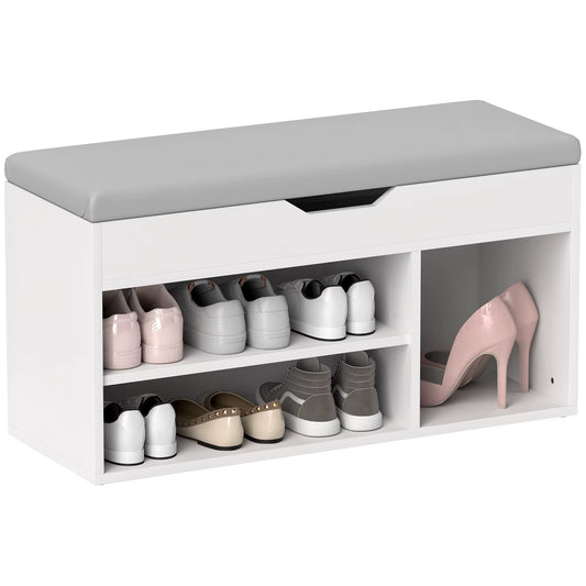 Sit-On Shoe Storage Unit W/ Hidden Compartment Handles Cream