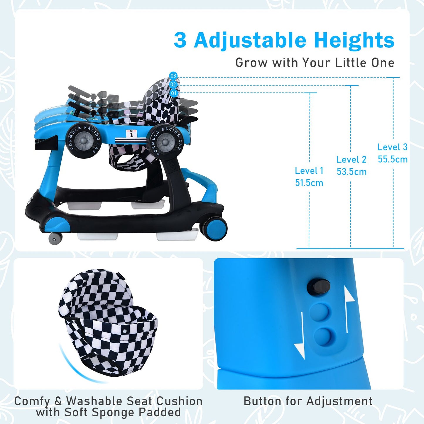 Versatile 4-In-1 Baby Push Walker - Adjustable Height & Speed for Growing Toddlers