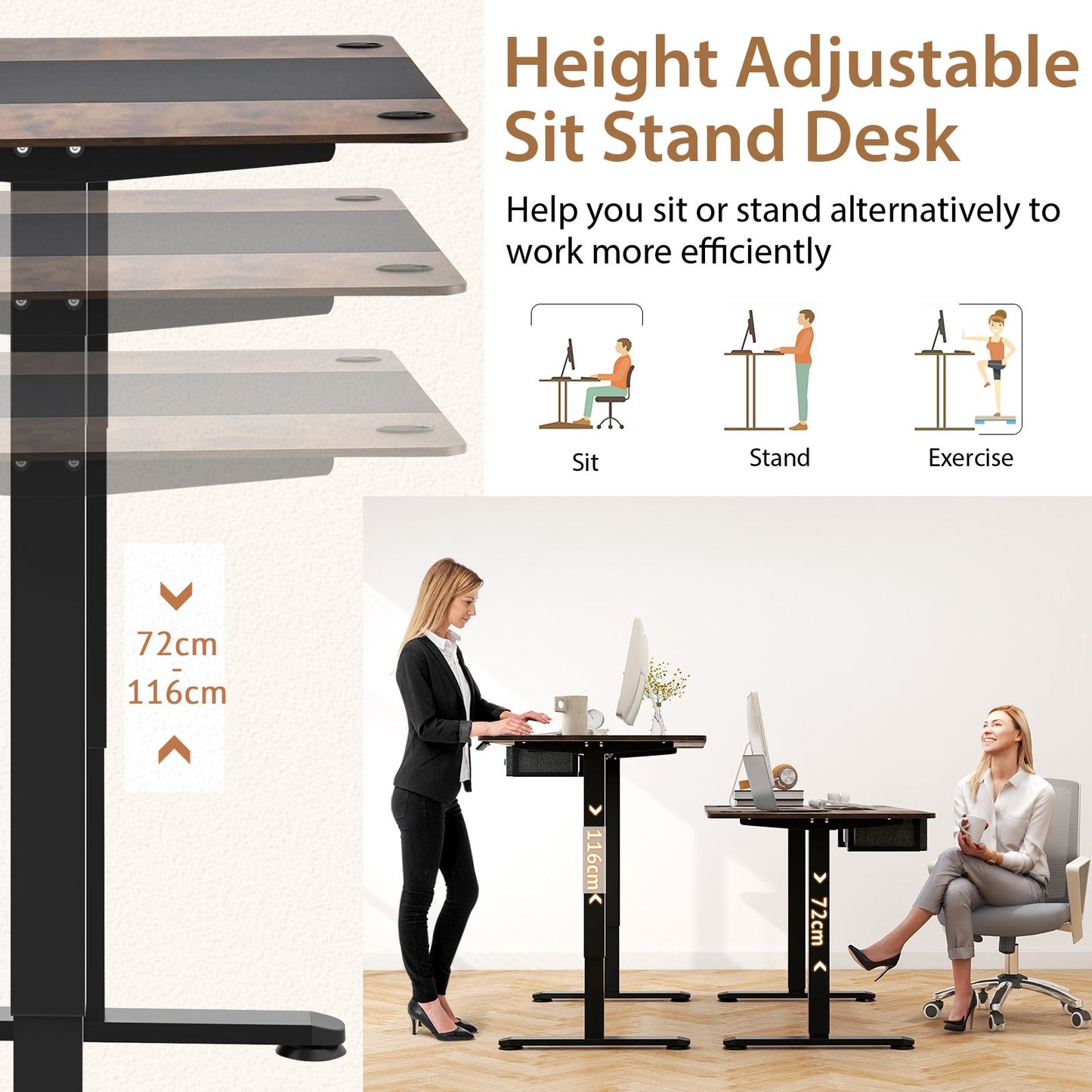 Transform Your Workspace: Electric Height Adjustable Standing Desk with USB Charging Port