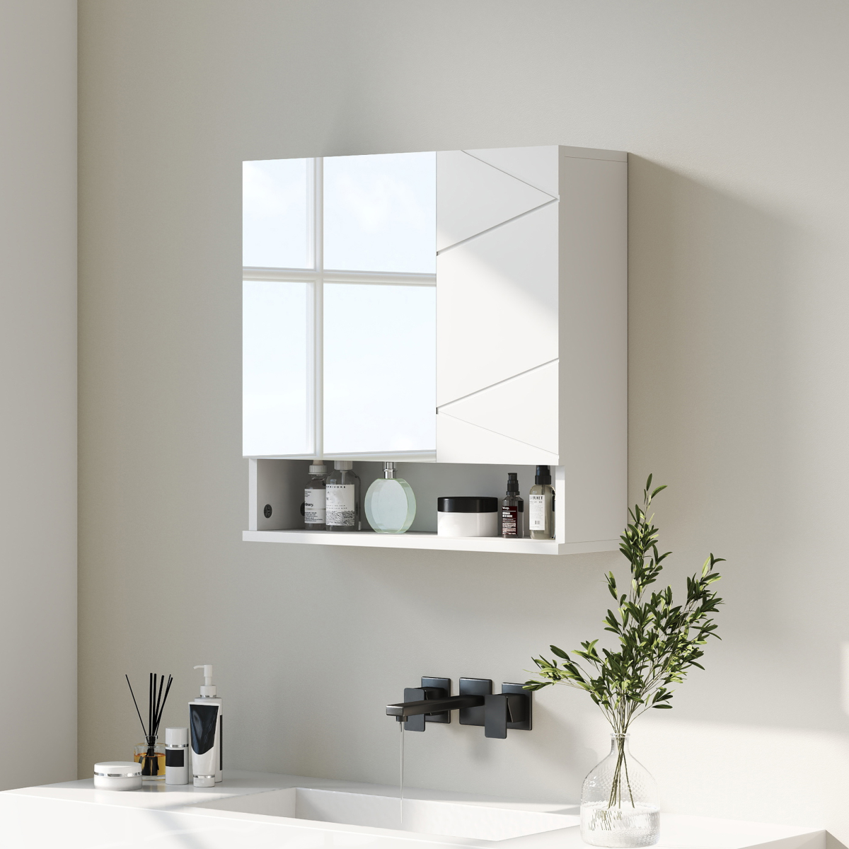 Kleankin White Wall-Mounted Bathroom Storage Cabinet with Mirror & Adjustable Shelves