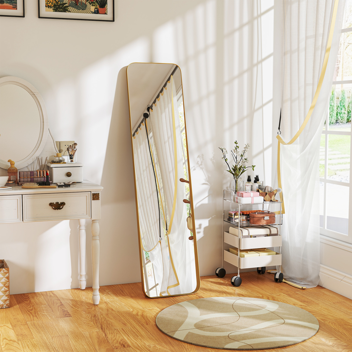 Stylish Full Length Gold-Tone Mirror - 40x160 cm, Elegant & Safe!