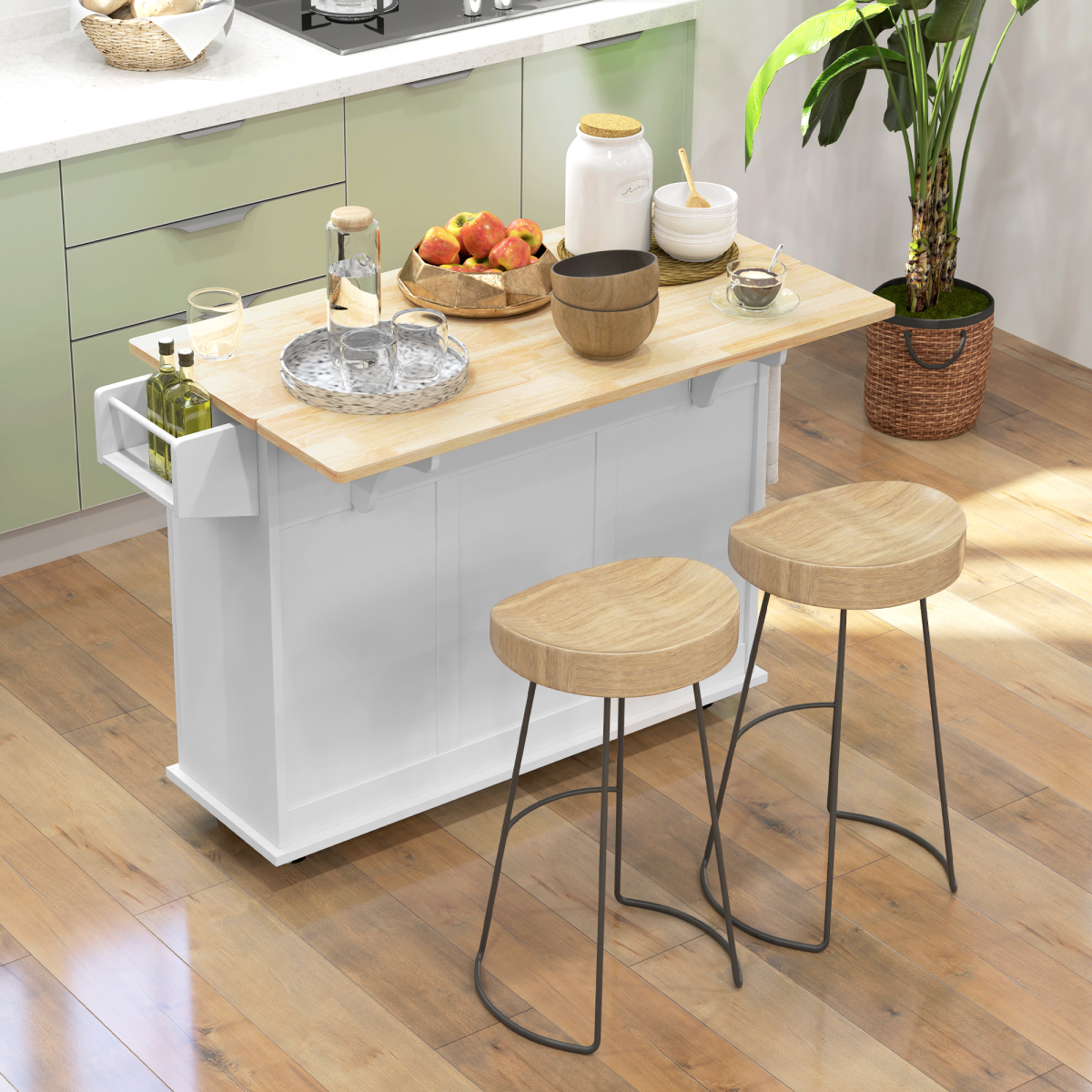 Versatile Rolling Kitchen Island Cart with Drop Leaf & Ample Storage