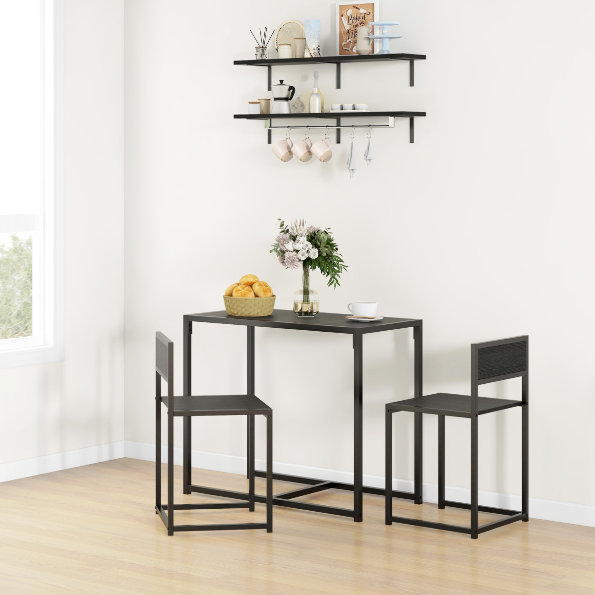 3-Piece Stylish Black Dining Set with Durable Metal Frame
