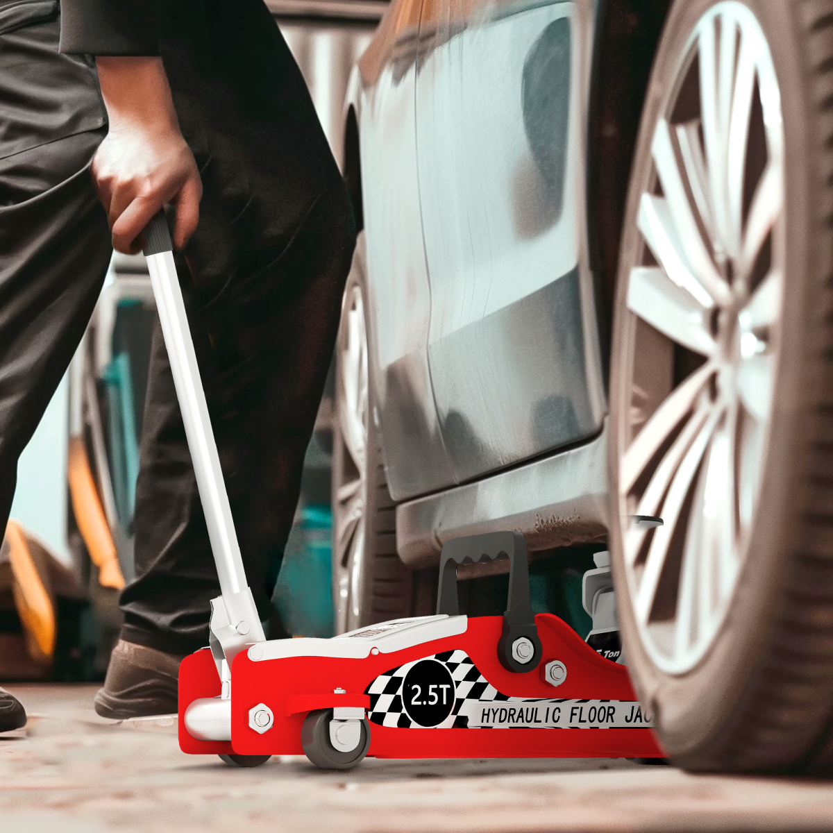 2.5T Hydraulic Low Profile Floor Jack - Versatile & Durable, Red