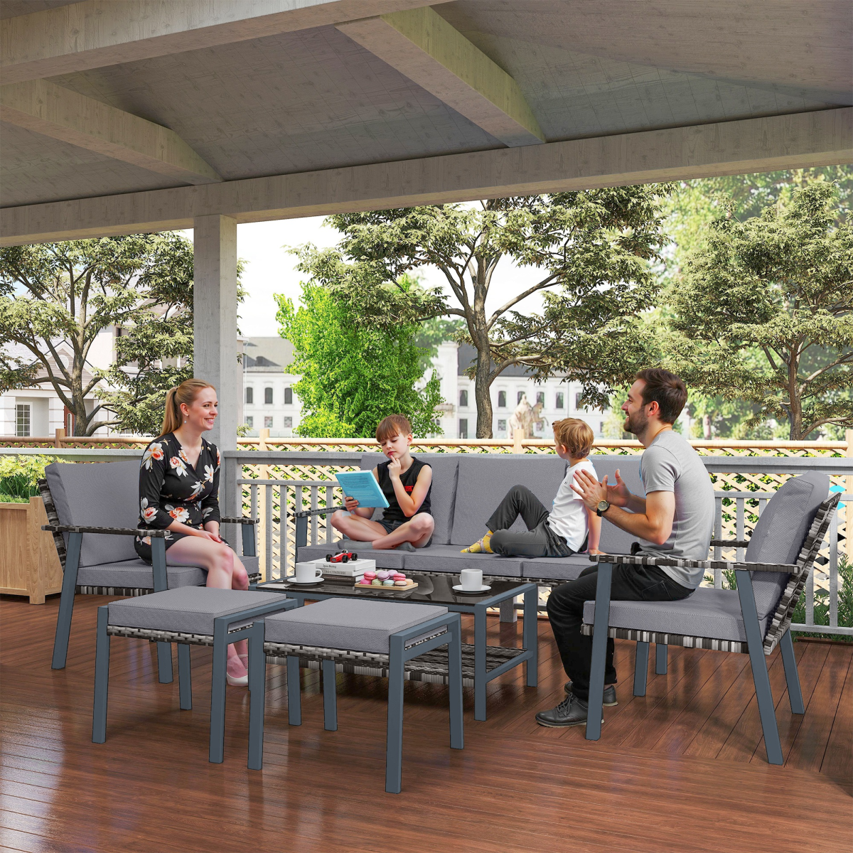 7-Seater Rattan Garden Set: Stylish Comfort with Glass Table