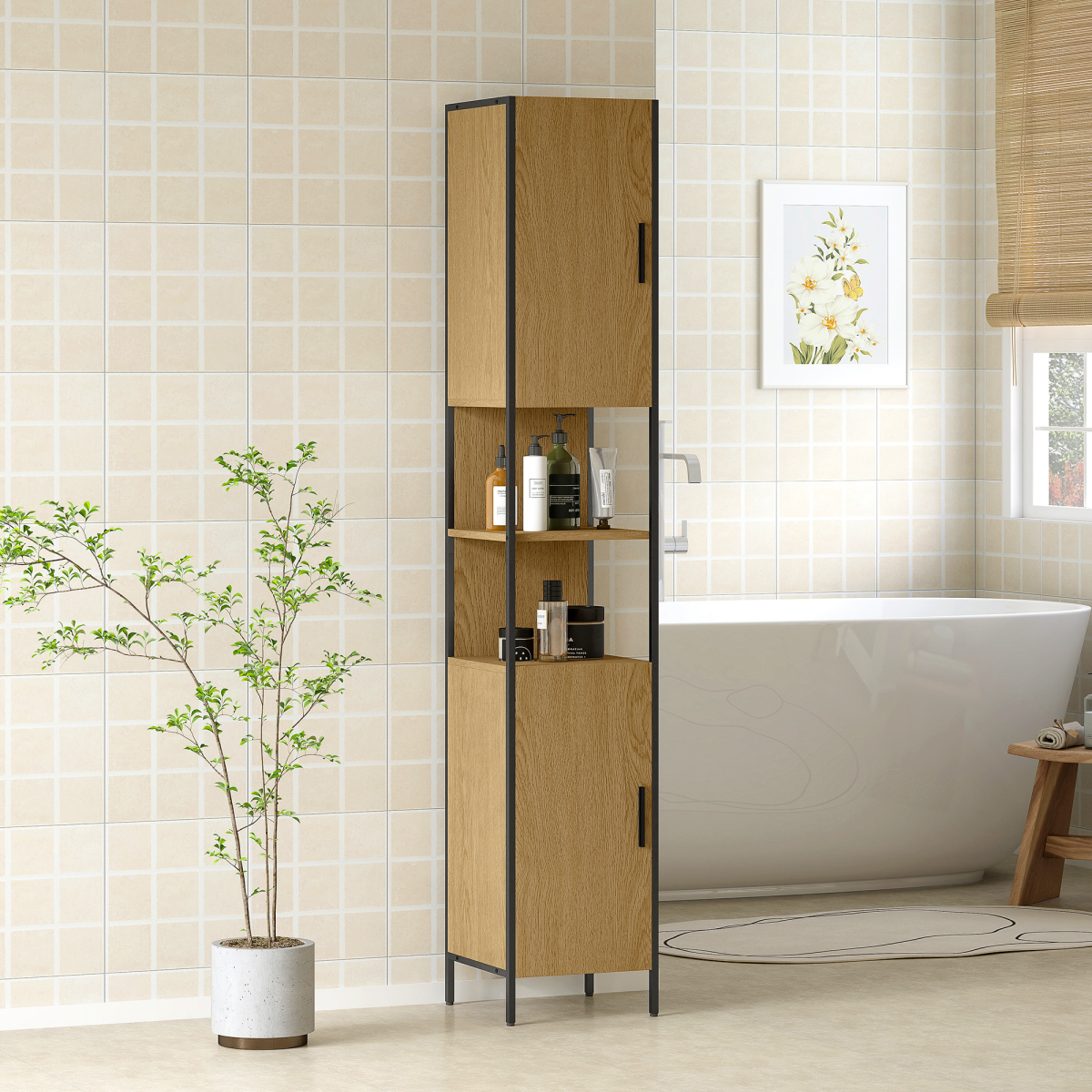 Slim Industrial Bathroom Cabinet – Stylish Storage for a Clutter-Free Oasis