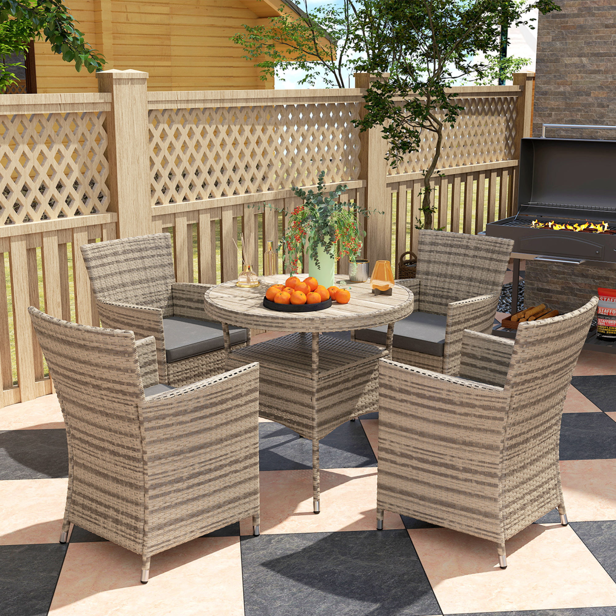 4-Piece Grey Rattan Dining Set with Cushions - Perfect for Outdoor Gatherings