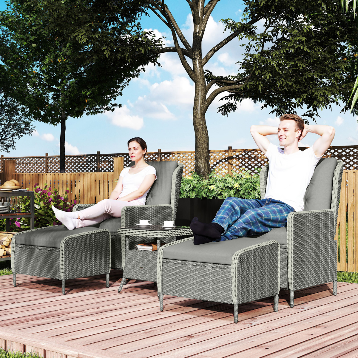 Charcoal Grey Rattan Garden Furniture Set with Reclining Armchairs