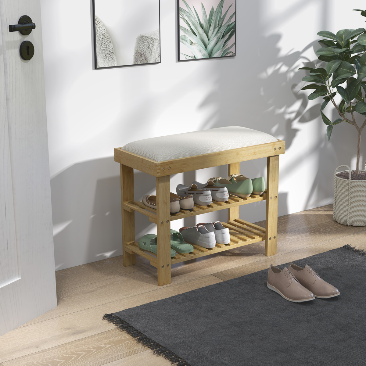 Bamboo 3-Tier Shoe Storage Bench: Stylish Entryway Organizer