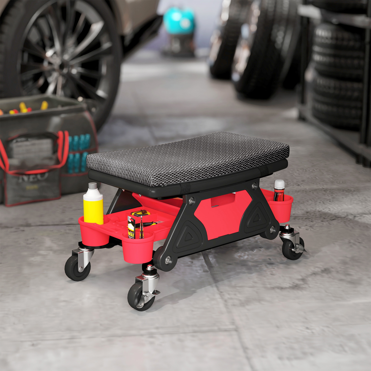 Ultimate Mechanic Rolling Stool - 135kg Capacity, Tool Organizer, Comfort!