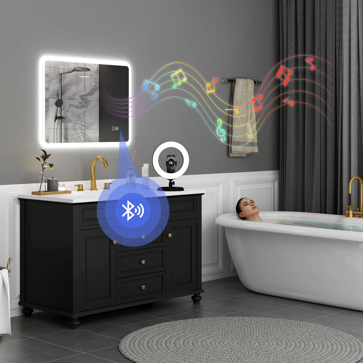 Smart LED Bluetooth Bathroom Mirror with Adjustable Brightness & Demist Pad