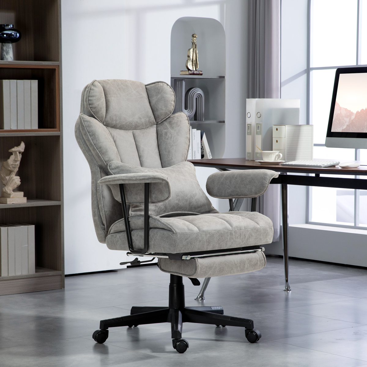 Ultimate Comfort: Heated Massage Reclining Office Chair in Grey