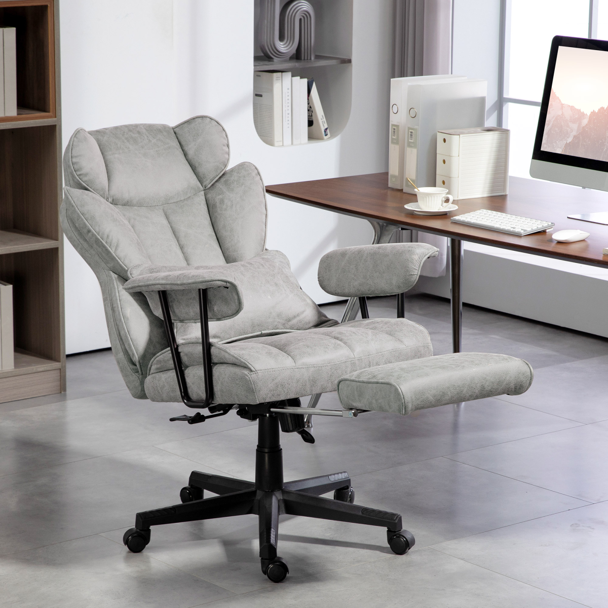 Ergonomic Office Chair with Footrest - Comfort Meets Style in Grey