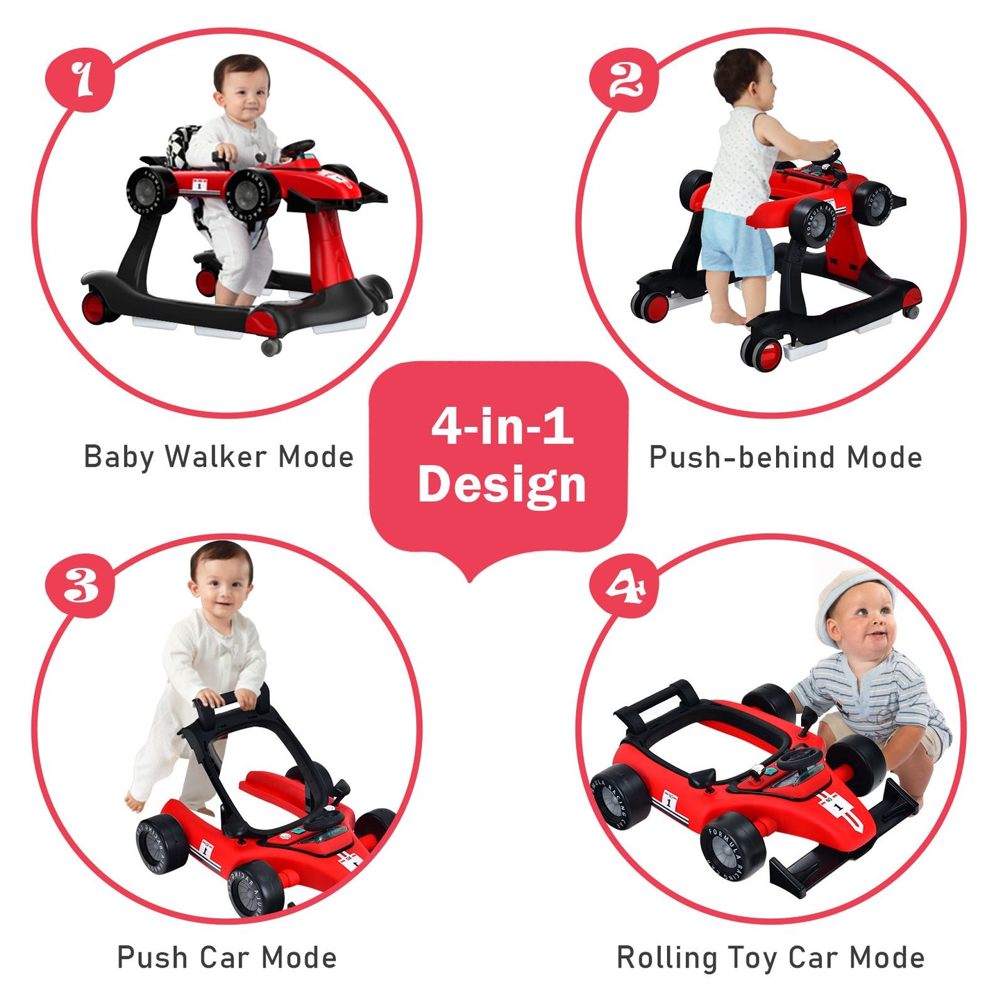 Versatile 4-In-1 Baby Push Walker - Adjustable Height & Speed for Growing Toddlers