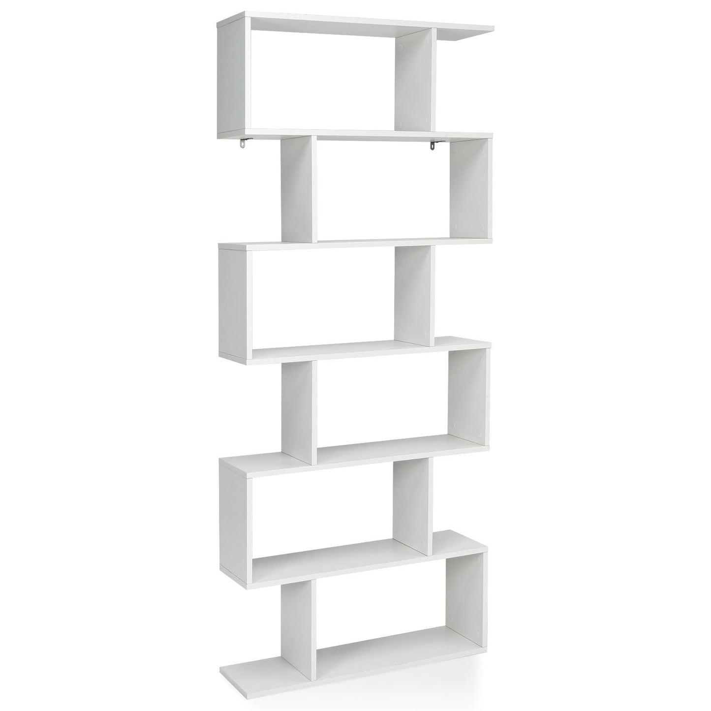Stylish 6-Tier S-Shaped Wooden Industrial Bookshelf - Perfect for Home or Office Decor