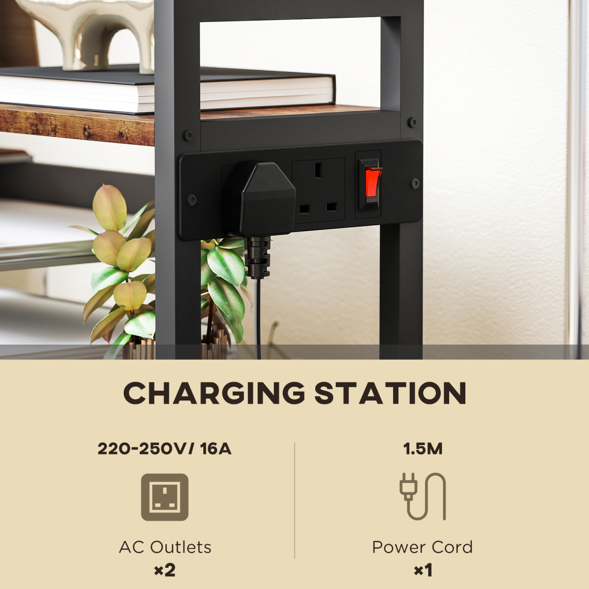 4-Tier Mobile Printer Stand with Outlets & Casters for Home Office