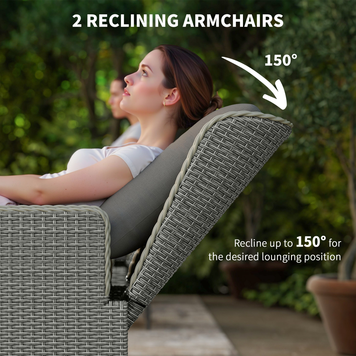 Charcoal Grey Rattan Garden Furniture Set with Reclining Armchairs