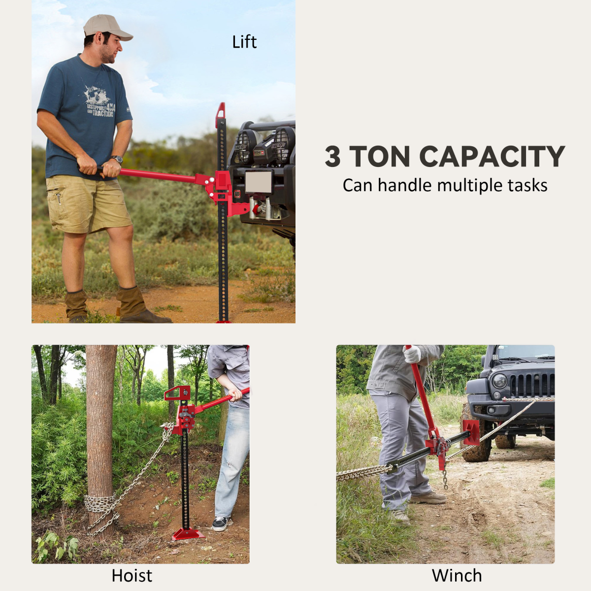 33" High Lift 3-Tonne Farm Jack for 4x4 Vehicles