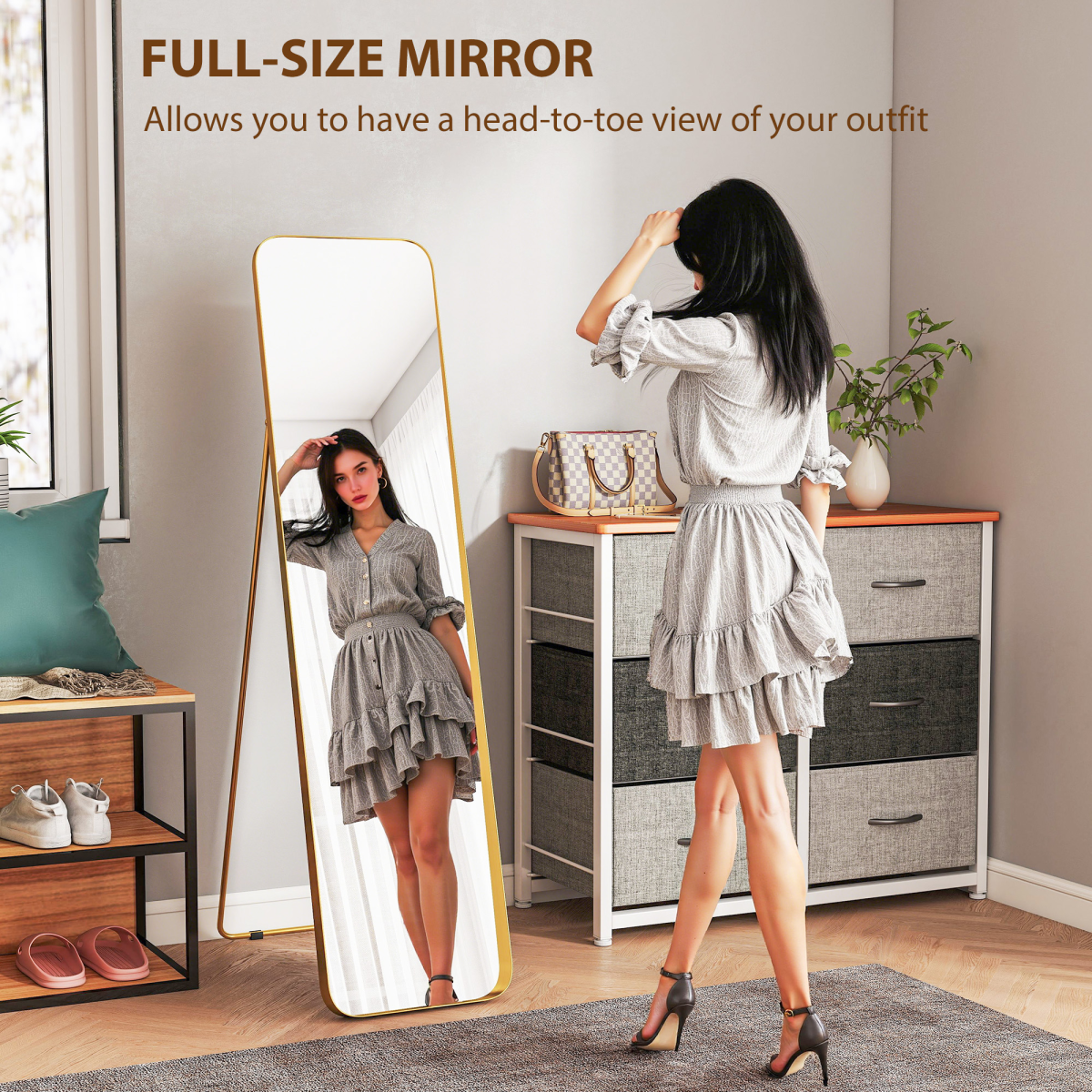 Stylish Full Length Gold-Tone Mirror - 40x160 cm, Elegant & Safe!
