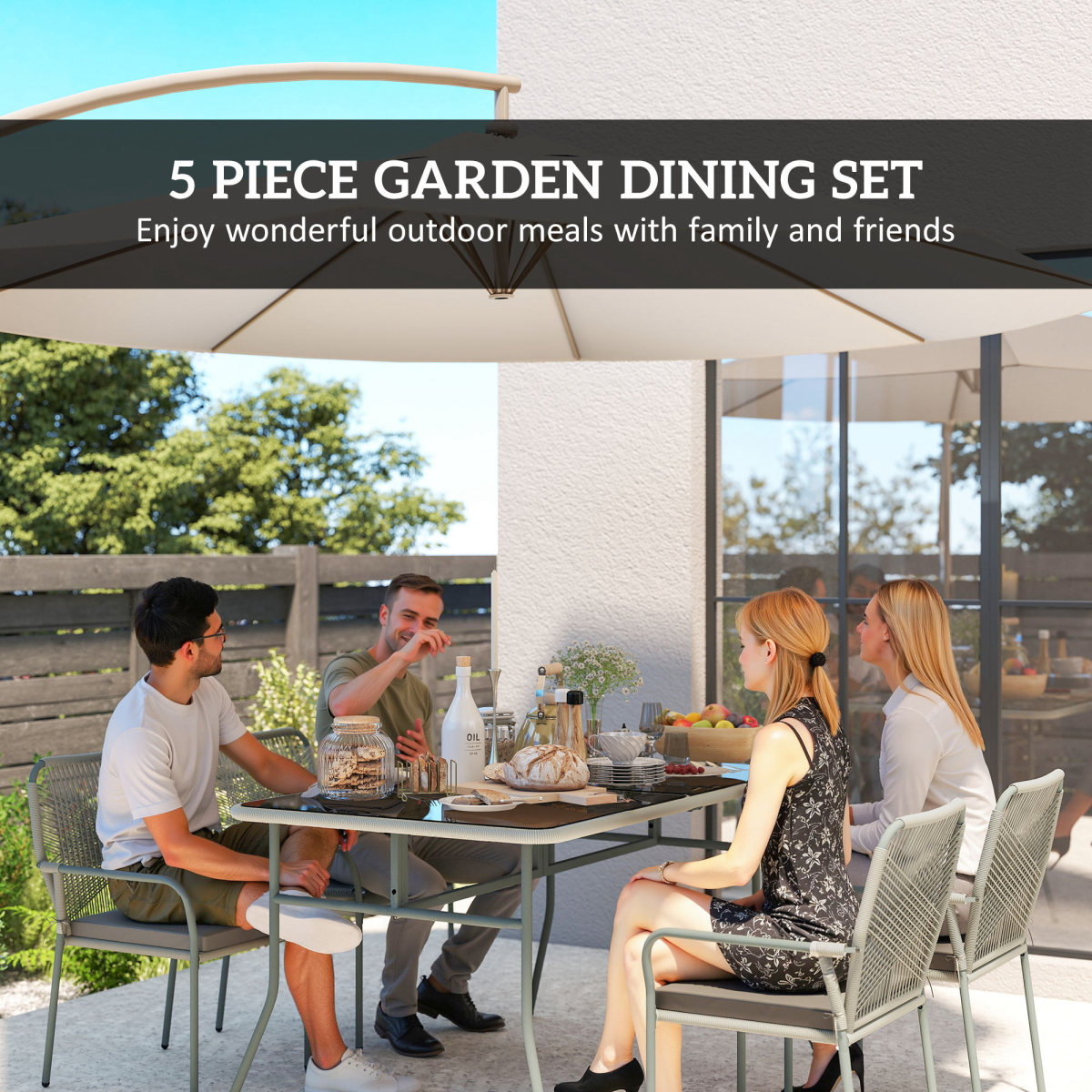 5-Piece Chic Light Grey PE Rattan Garden Dining Set with Cushions
