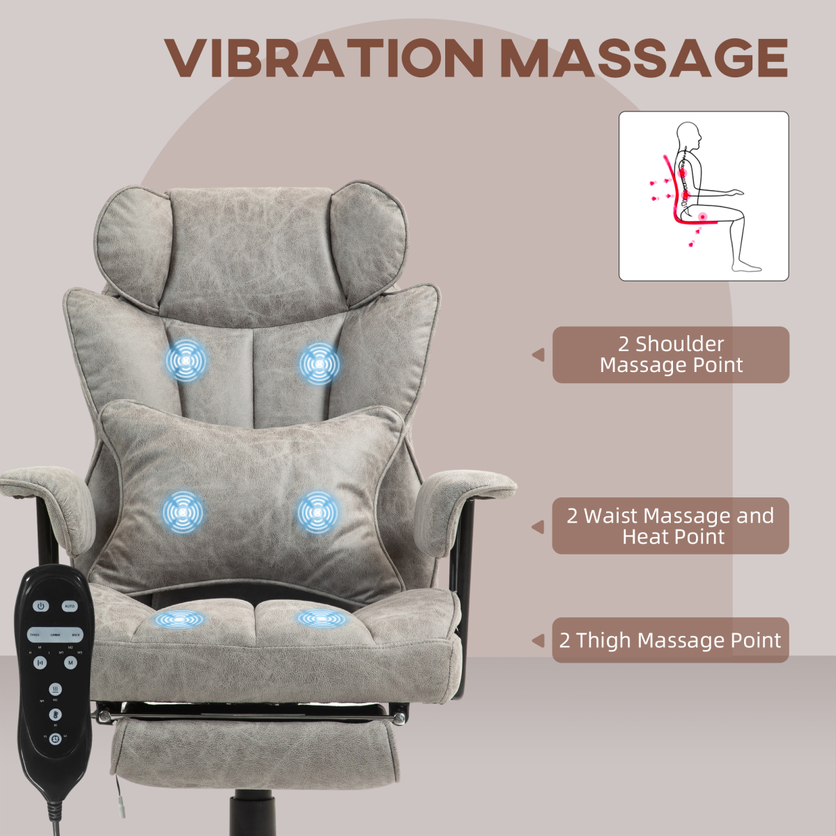 Ultimate Comfort: Heated Massage Reclining Office Chair in Grey