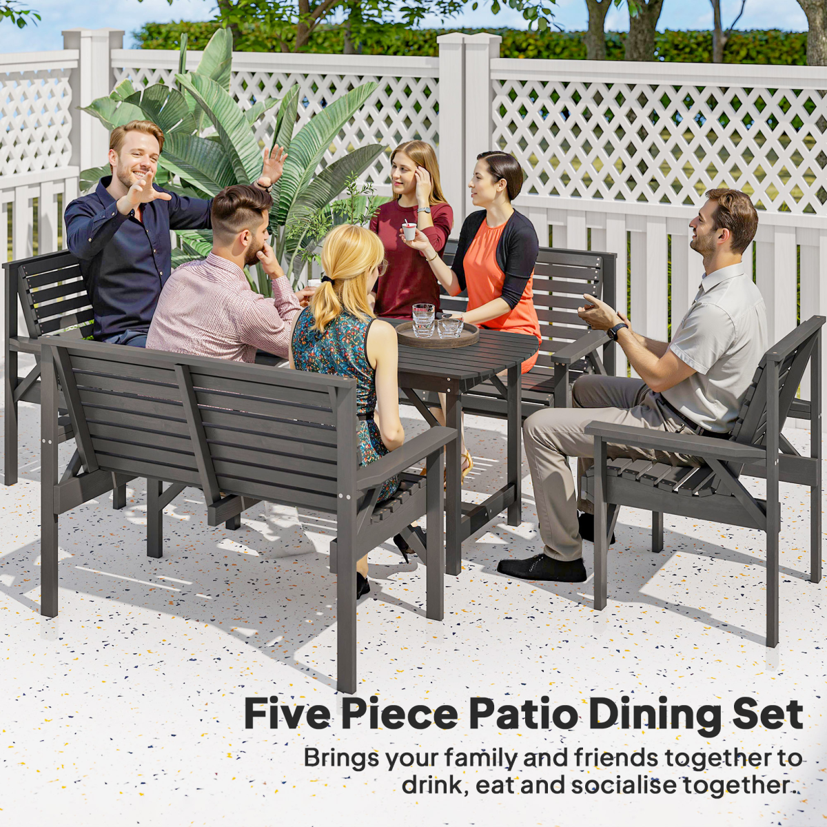 5-Piece Wooden Patio Dining Set with Umbrella Hole - Grey Elegance