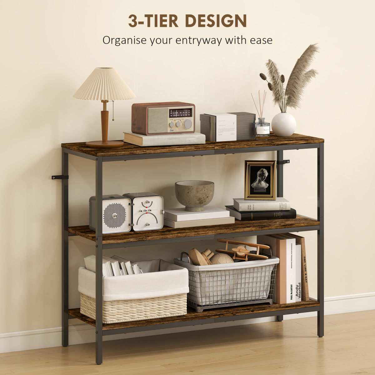 Rustic Industrial 3-Tier Console Table - Stylish Storage Solution