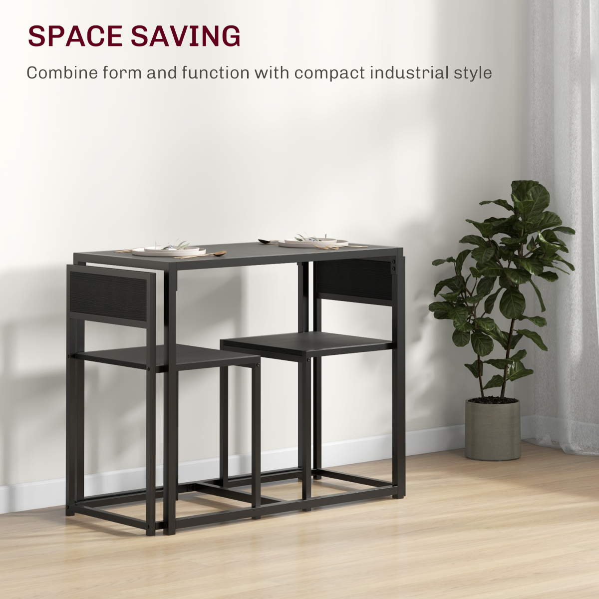 3-Piece Stylish Black Dining Set with Durable Metal Frame