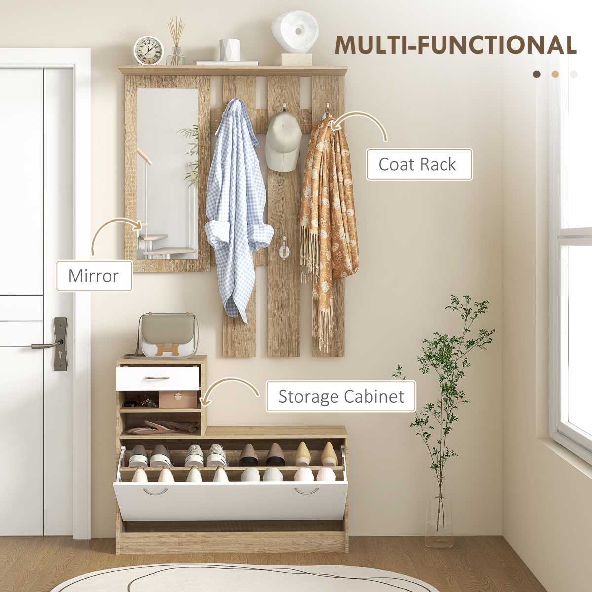 Transform Your Entryway: 3-in-1 Hallway Organizer with Shoe Cabinet & Mirror