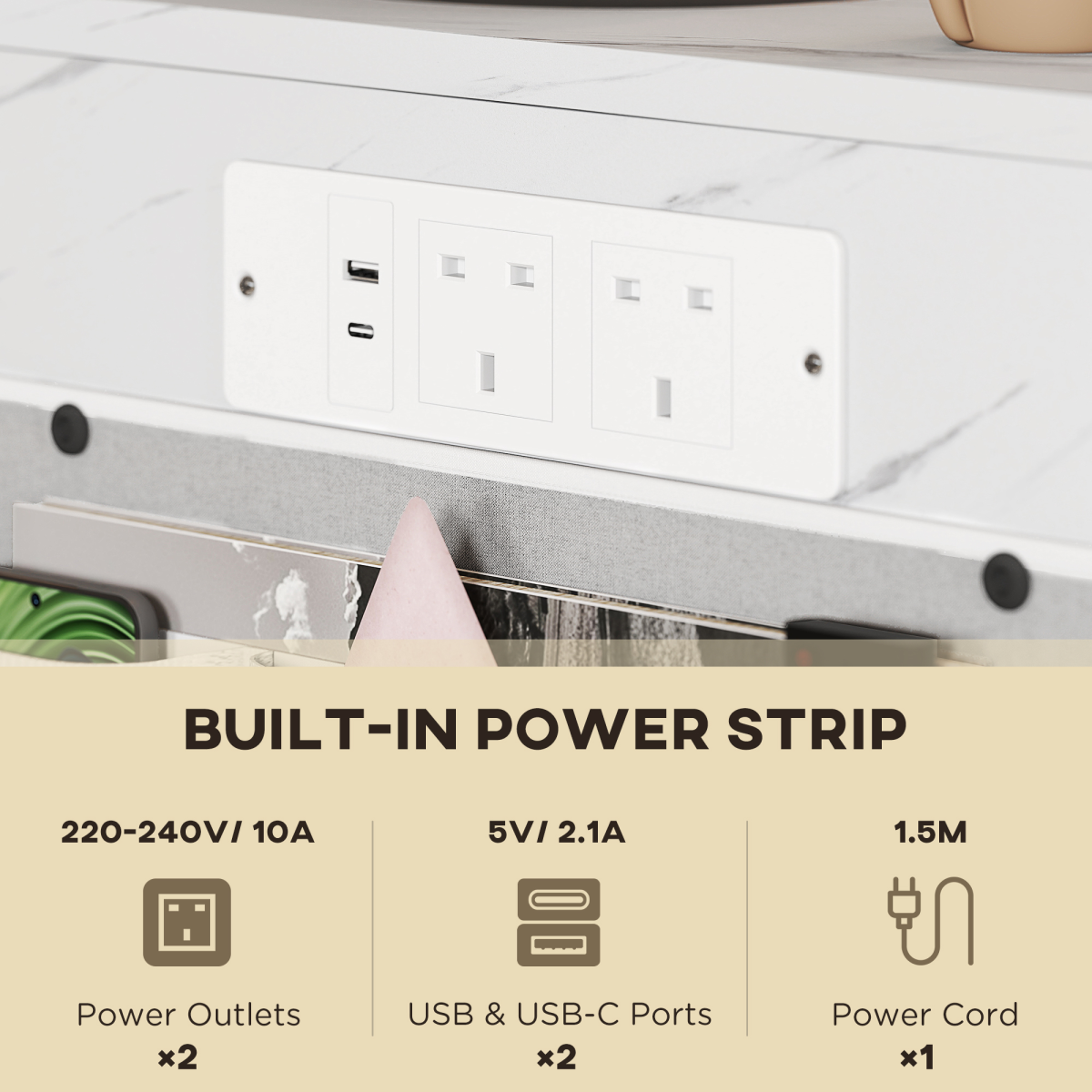 C-Shaped Side Table & Charging Station: Modern Marble Design & Storage