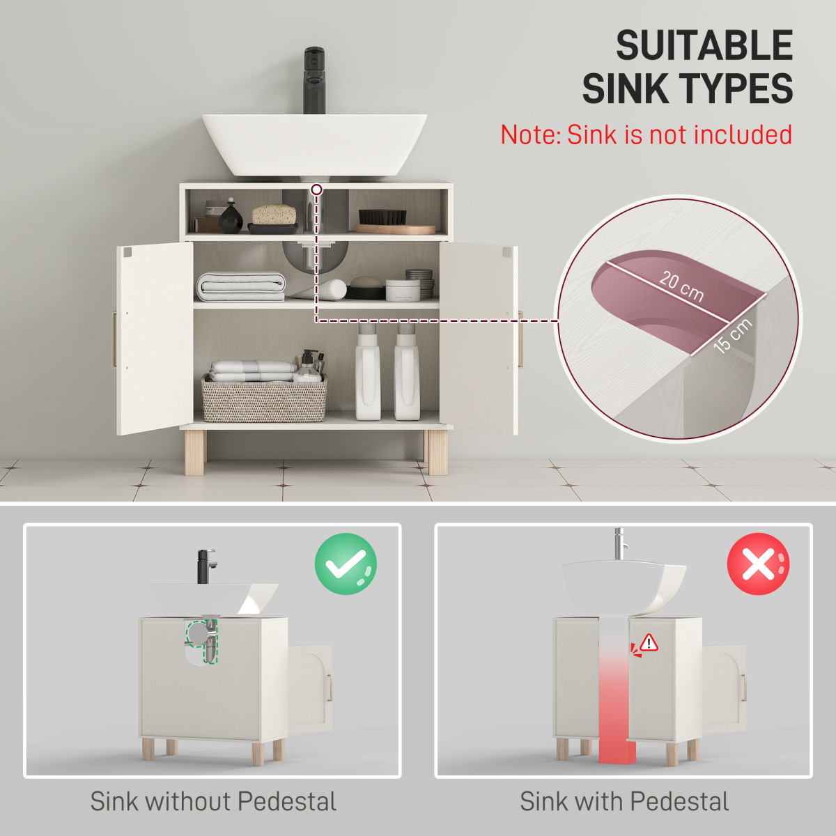 Chic Under Sink Bathroom Cabinet - Cream White & Adjustable Storage