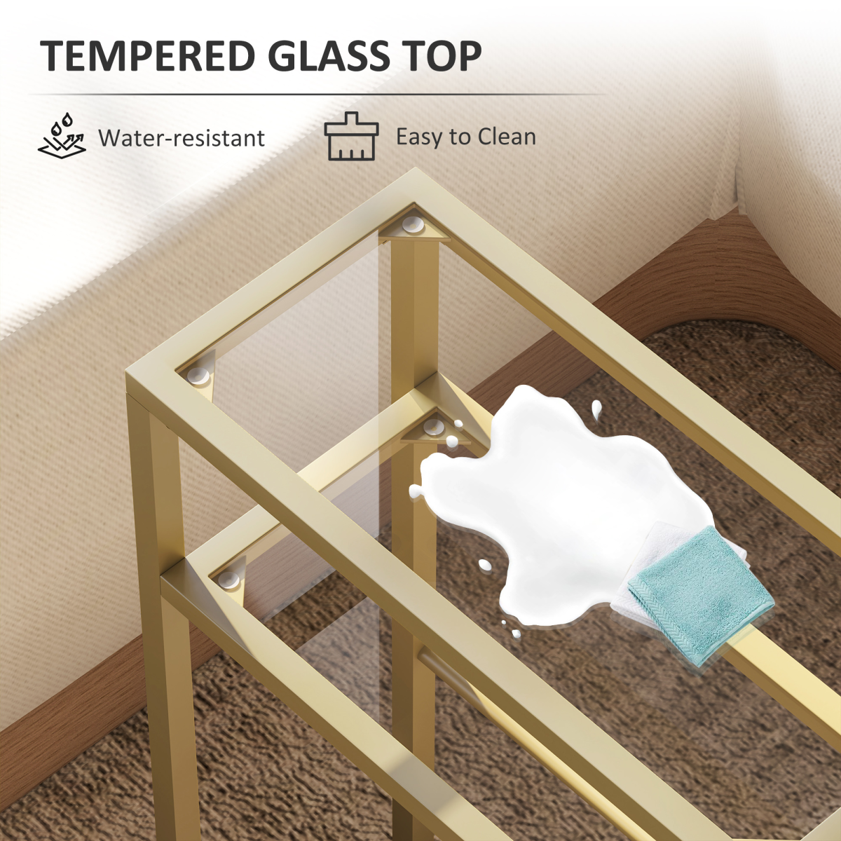 Gold Slim Side Table - Chic Tempered Glass & Stylish Steel Frame