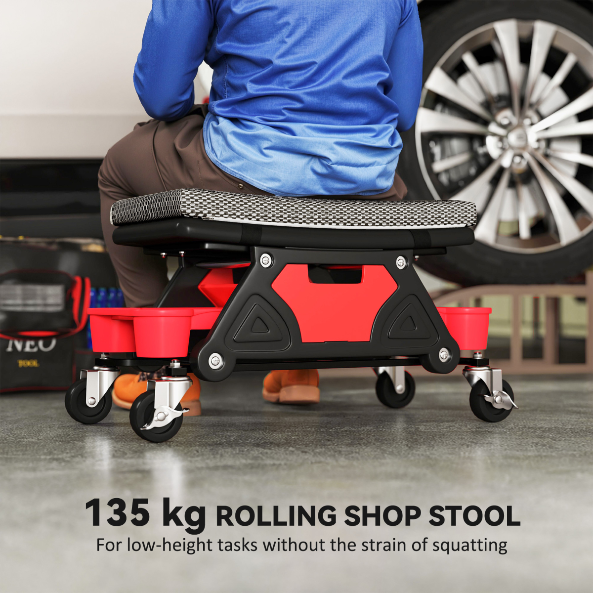 Ultimate Mechanic Rolling Stool - 135kg Capacity, Tool Organizer, Comfort!